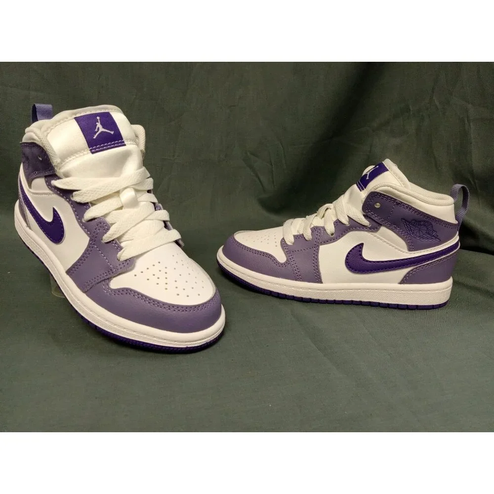 Jordan 1 Mid (PS) Leather Girls Purple White Size 1Y BRAND NEW IN BOX! - Picture 1 of 11
